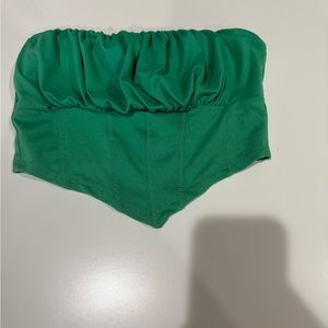 Green strapless scrunch top